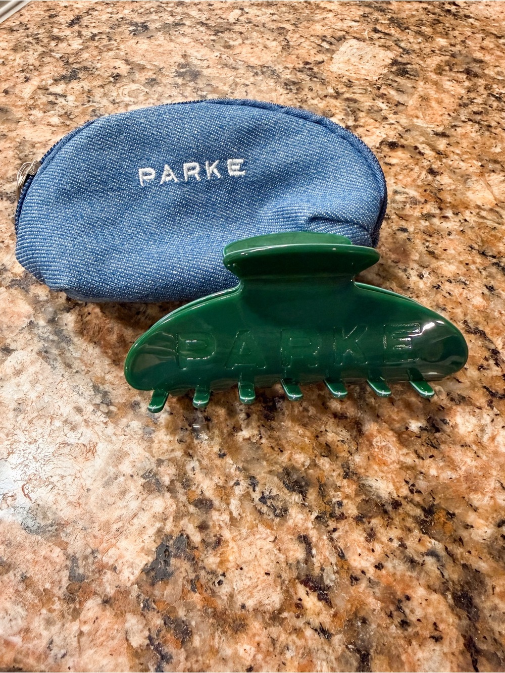 Parke Green Hair Claw Clip with Denim Pouch